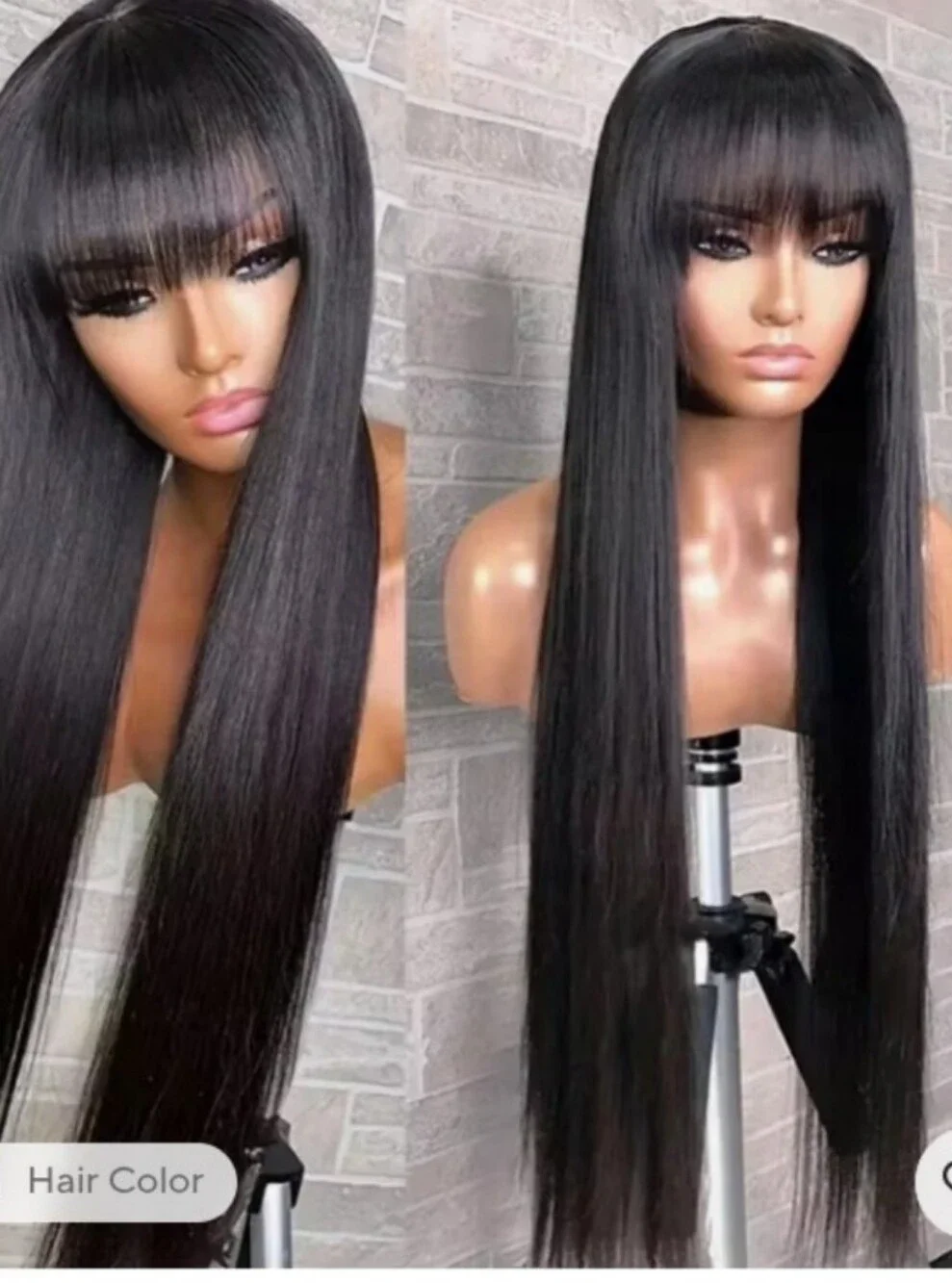 Bone Straight Buss Down  Human Hair Blended Wig with Bangs - Black🖤🍓🩷